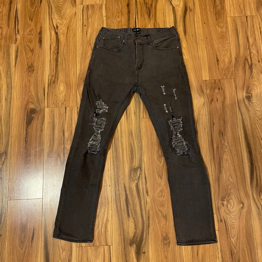 Five Four Slim Straight Stretch Dark Gray Faded Black Distressed Jeans 32